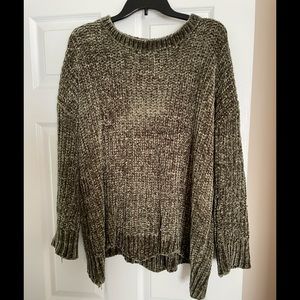 Olive green sweatshirt. Size medium and is oversized. Could also fit a large.